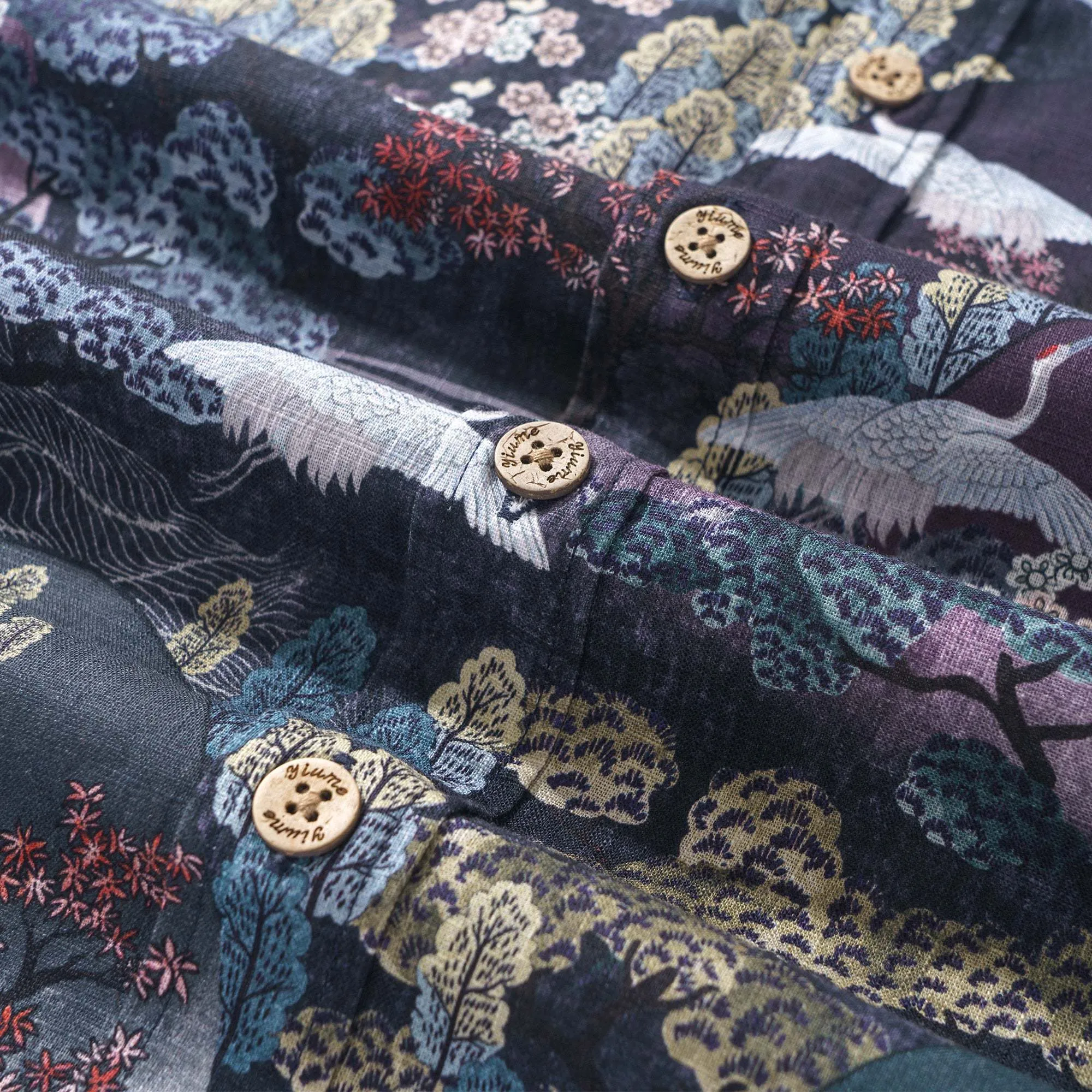 Dance of the Cranes 100% Cotton Men's Aloha Hawaiian Long Sleeve Button-down Shirt sold by Yiume product image thumbnail 2