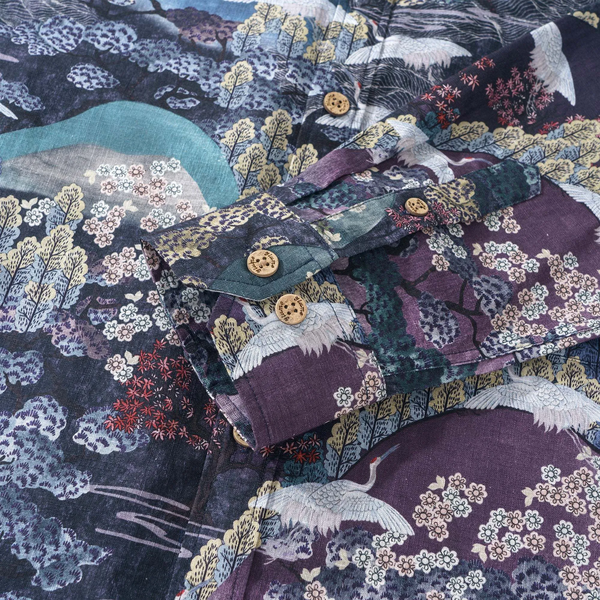 Dance of the Cranes 100% Cotton Men's Aloha Hawaiian Long Sleeve Button-down Shirt sold by Yiume product image thumbnail 3