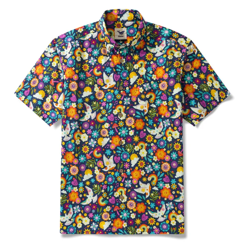 Love and Peace 100% Cotton Men's Aloha Hawaiian Short Sleeve Button-down Shirt sold by Yiume
