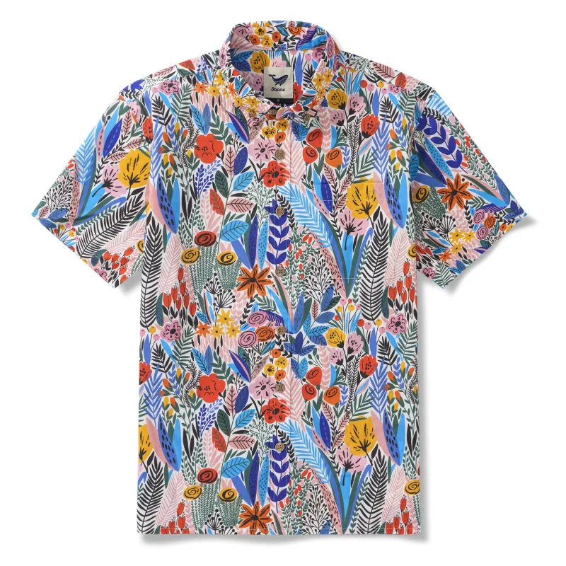Flowering By Maria Galybina Hawaiian-Inspired Art Shirt 100% Cotton Men's Aloha Hawaiian Short Sleeve Button-down Shirt sold by Yiume