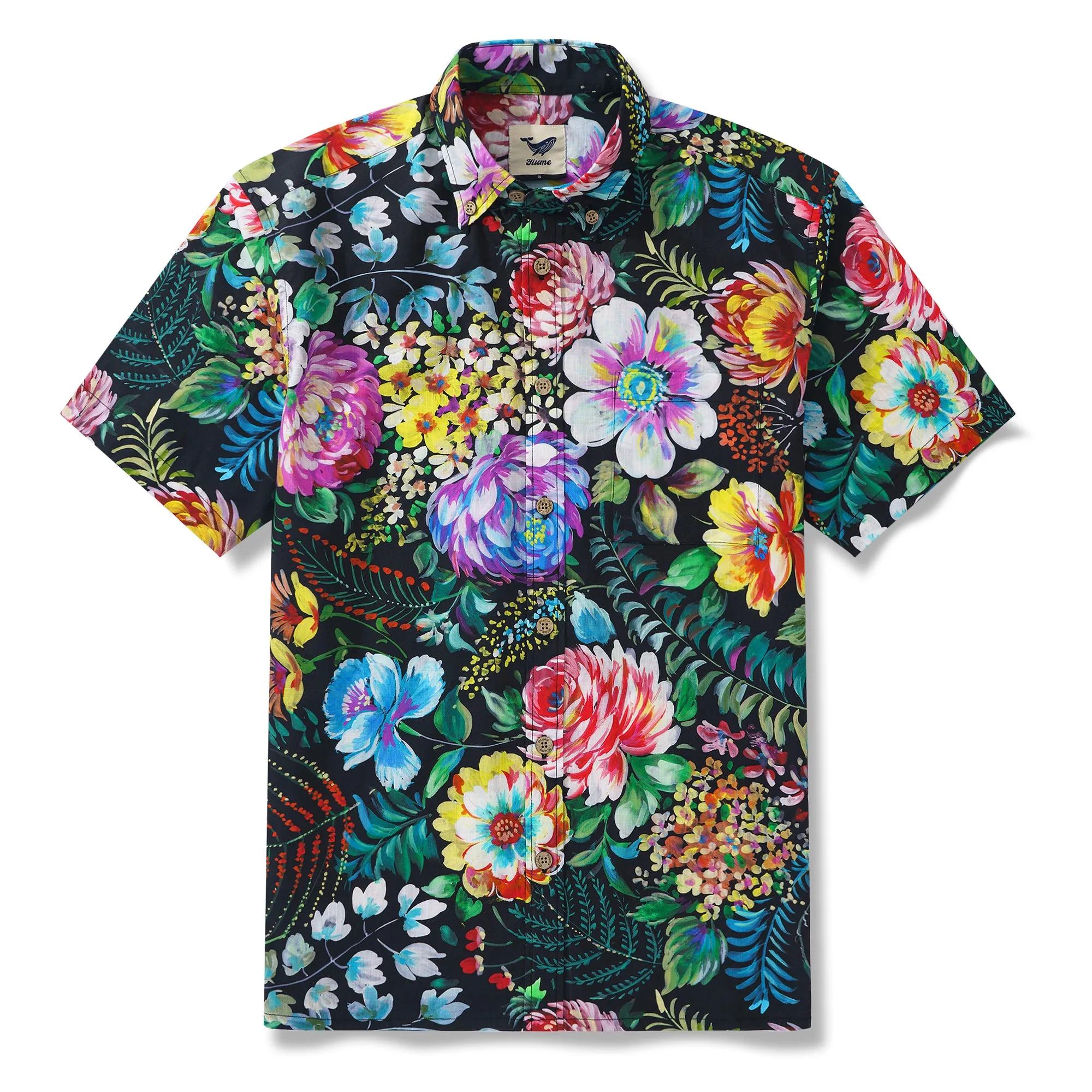 Men's Floral Hawaiian Shirt 100% Cotton Black Aloha Short Sleeve Button-down Shirt Midnight Blossom By Manish Prajapati sold by Yiume