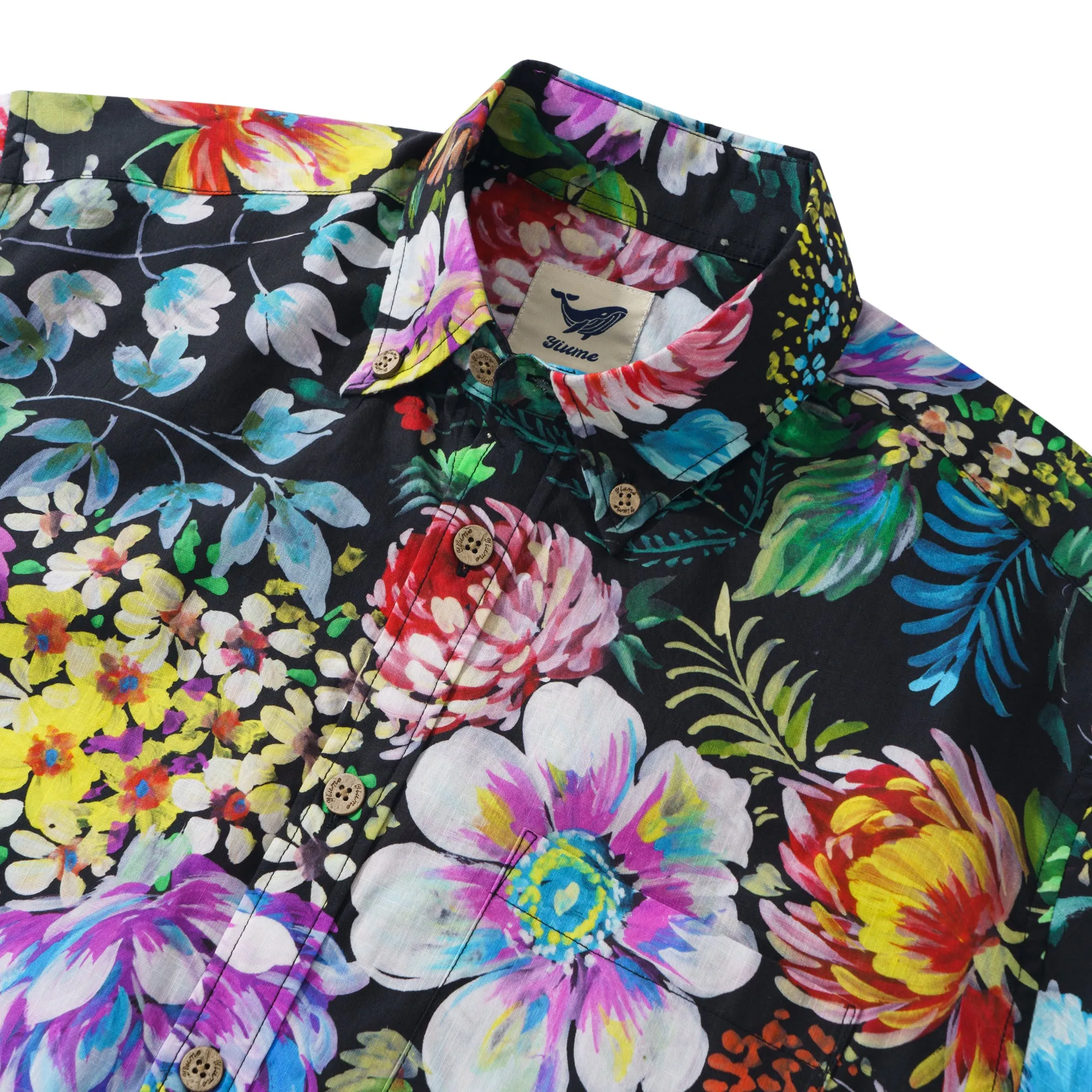 Men's Floral Hawaiian Shirt 100% Cotton Black Aloha Short Sleeve Button-down Shirt Midnight Blossom By Manish Prajapati sold by Yiume product image thumbnail 3
