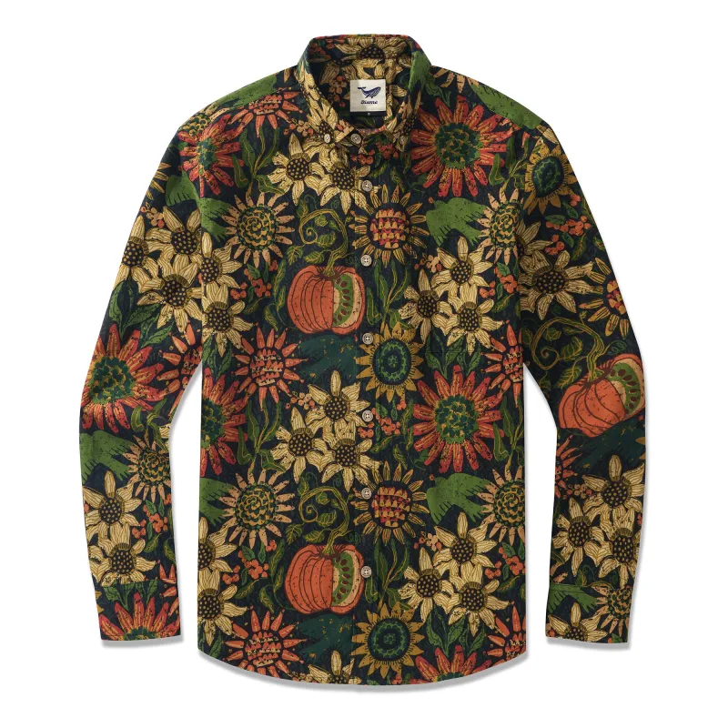 Hawaiian Thanksgiving By Andrea Leonelli Shirt 100% Cotton Men's Aloha Hawaiian Long Sleeve Button-down Shirt made by Yiume