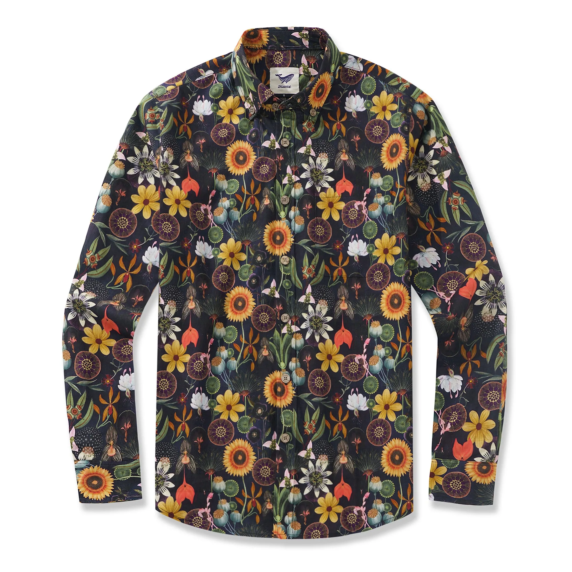 Long Sleeve Hawaiian Shirt For Men Sunflower Serenity 100% Cotton Button-down Aloha Shirt sold by Yiume