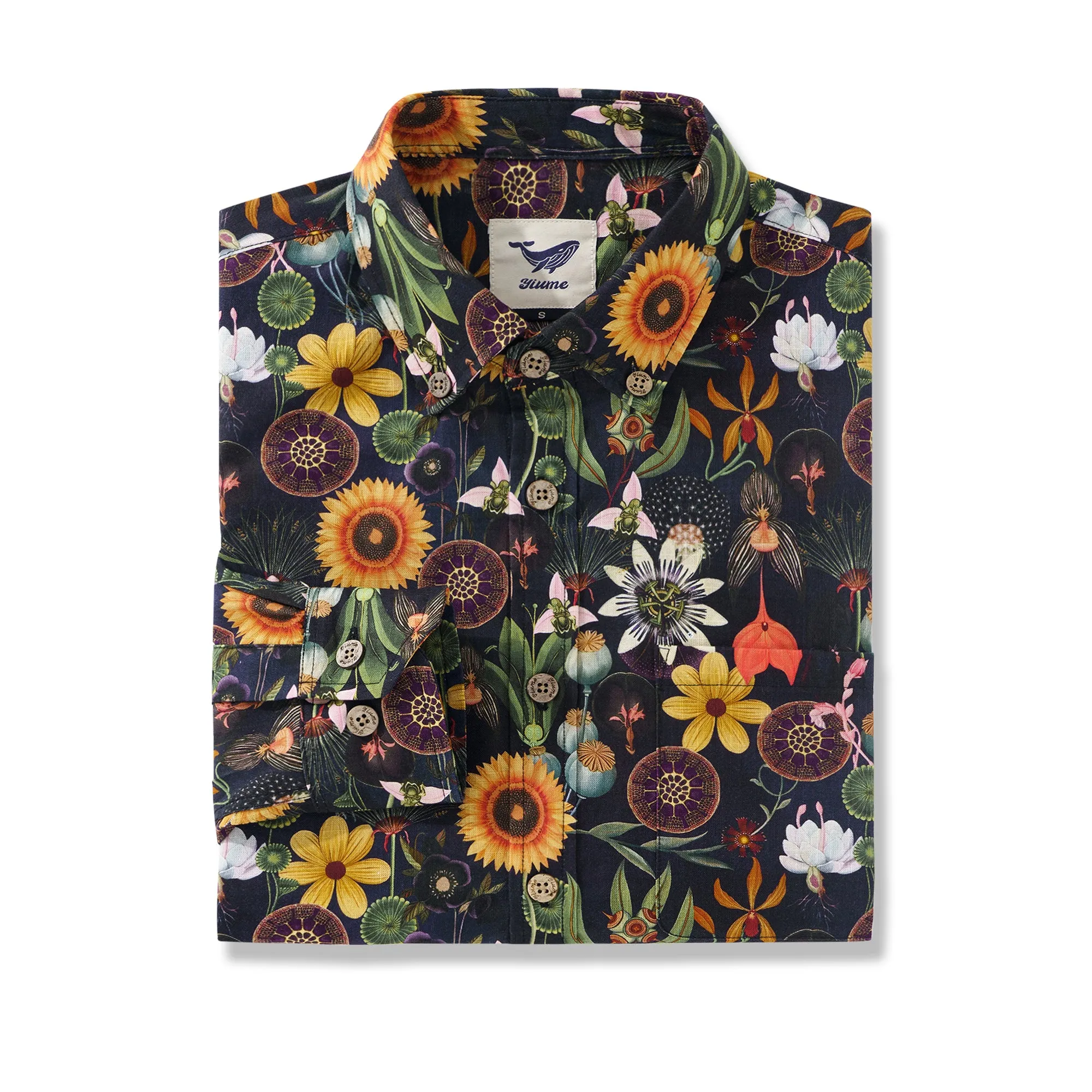 Long Sleeve Hawaiian Shirt For Men Sunflower Serenity 100% Cotton Button-down Aloha Shirt sold by Yiume product image thumbnail 2