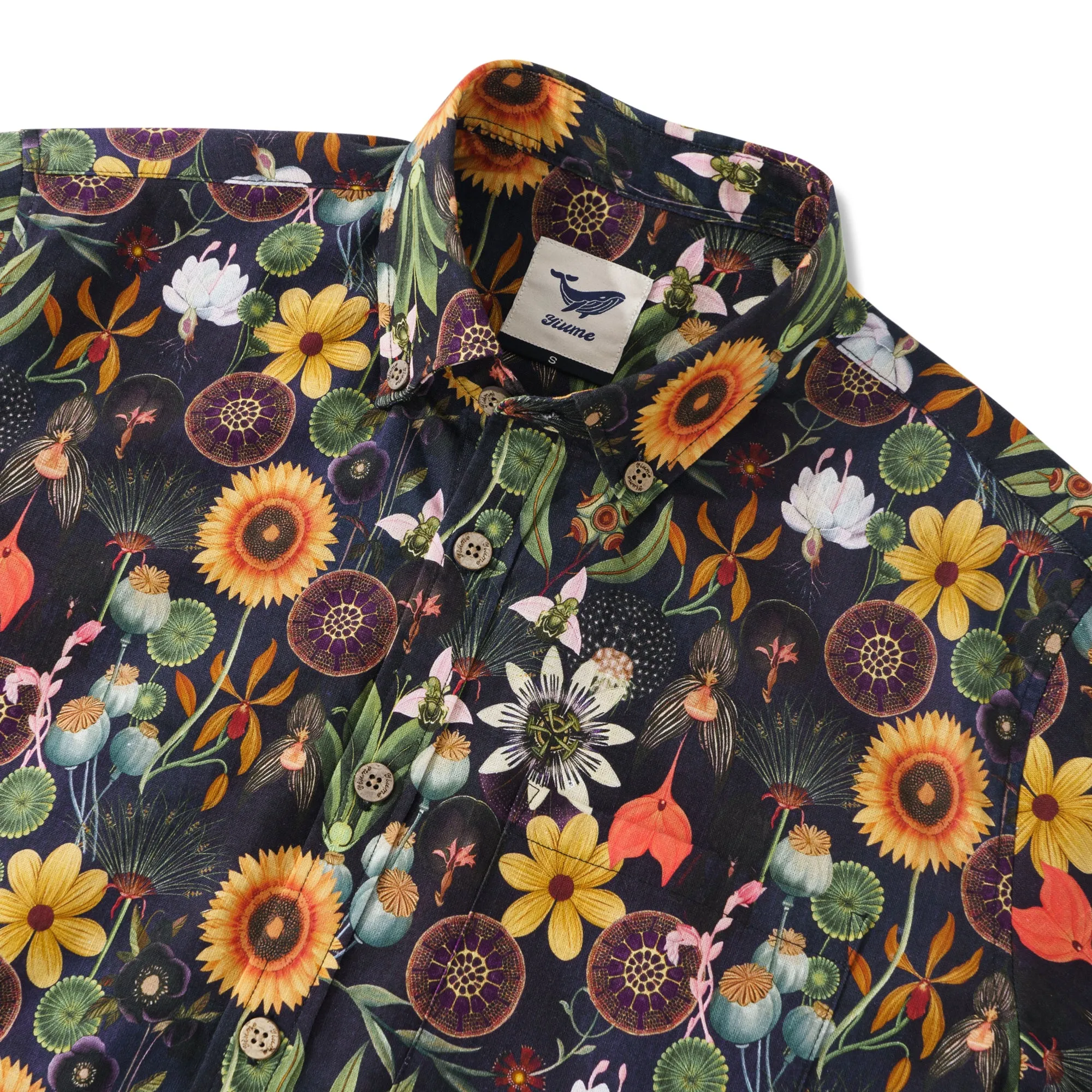 Long Sleeve Hawaiian Shirt For Men Sunflower Serenity 100% Cotton Button-down Aloha Shirt sold by Yiume product image thumbnail 3