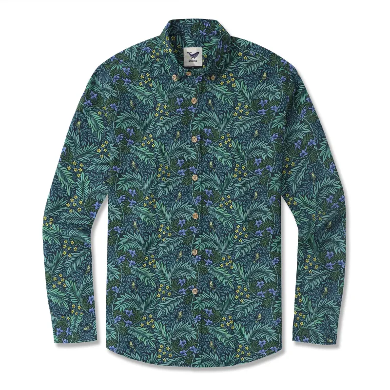 Long Sleeve Hawaiian Shirt For Men Foreat Mist 100% Cotton Button-down Aloha Shirt sold by Yiume