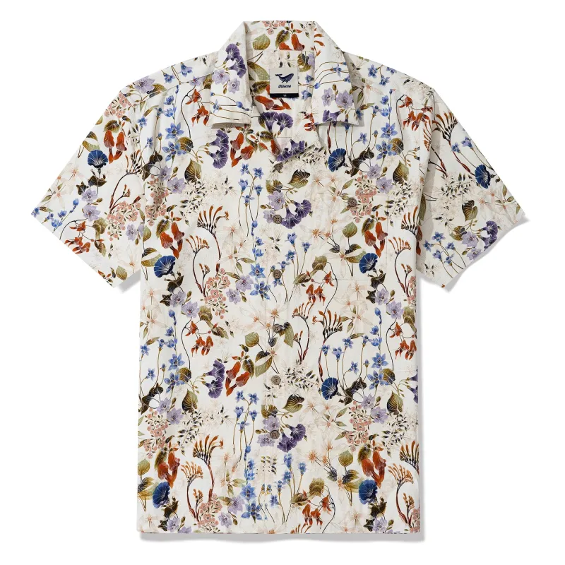 100% Silk Hawaiian Shirt For Men Australian Wildflower Mid By Eloise Camp Collar Aloha Shirt made by Yiume