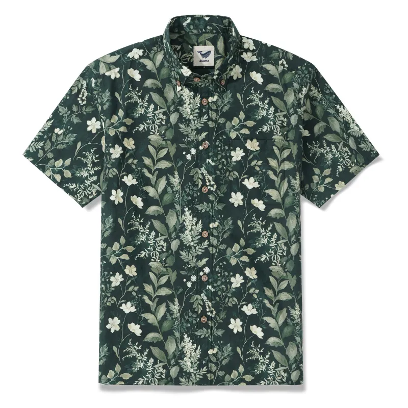 1950s Green Hawaiian Shirt For Men 100% Cotton Button-down Short Sleeve Tropical Shirt sold by Yiume
