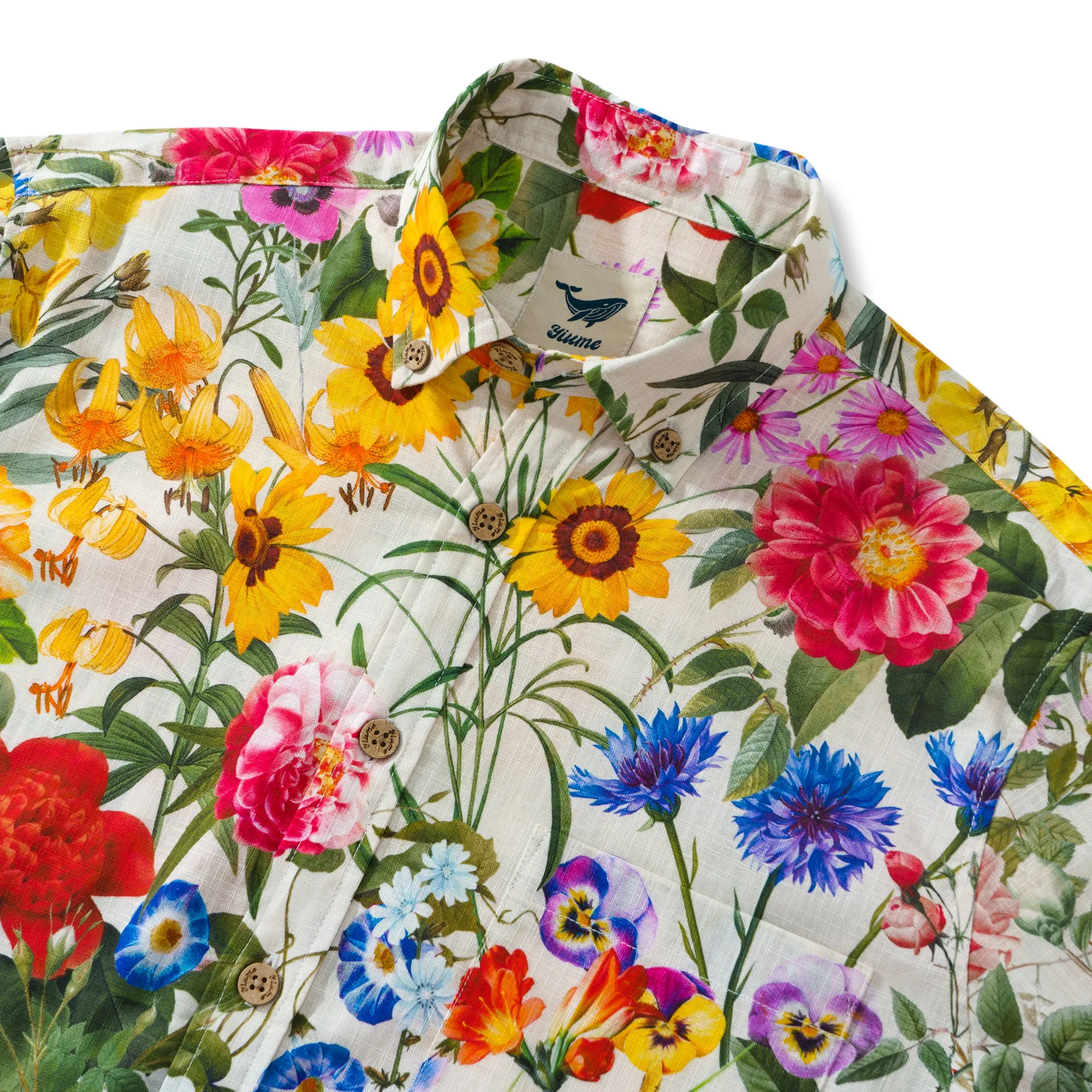 Long Sleeve Hawaiian Shirt For Men Sunlight Florals 100% Cotton Button-down Aloha Shirt sold by Yiume product image thumbnail 3