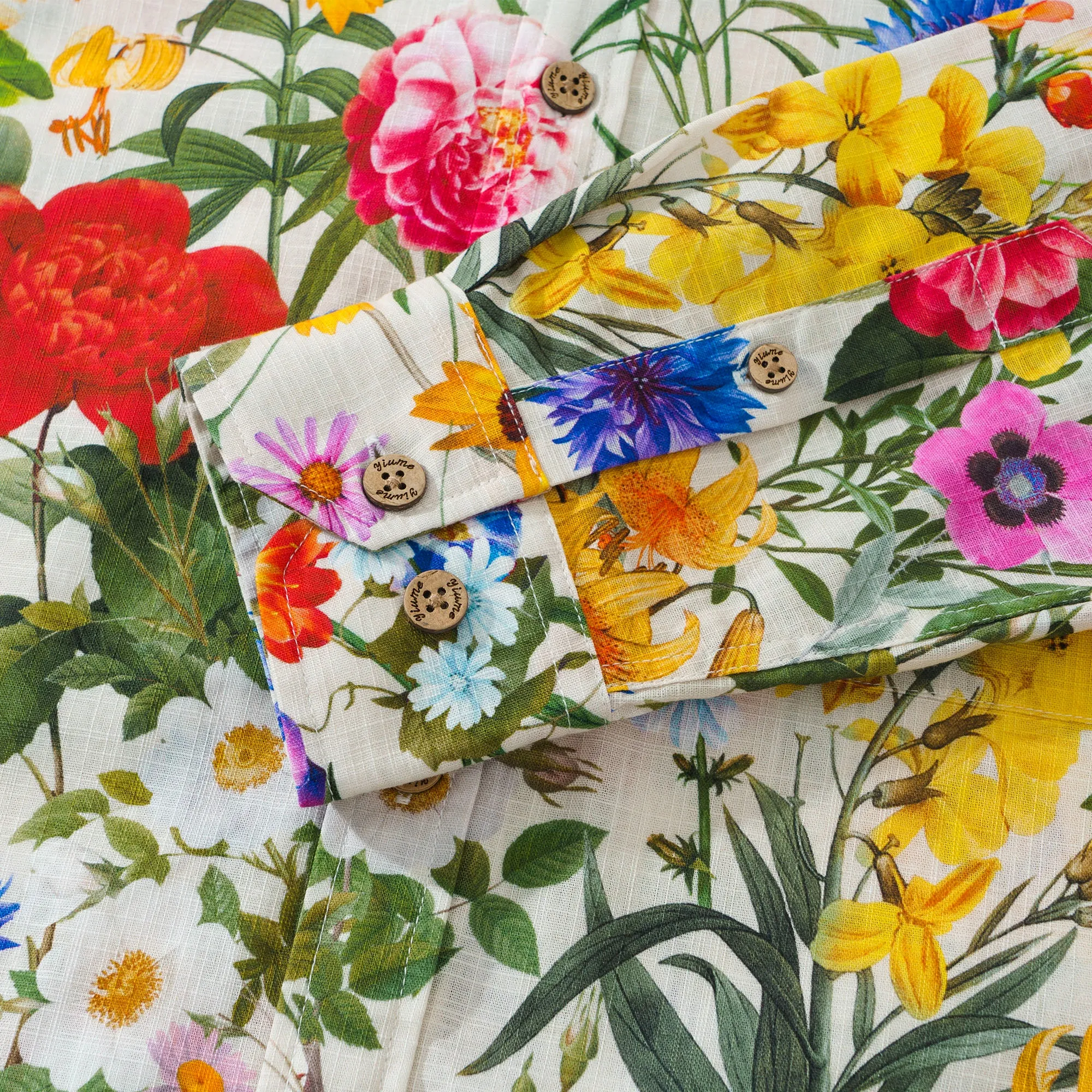 Long Sleeve Hawaiian Shirt For Men Sunlight Florals 100% Cotton Button-down Aloha Shirt sold by Yiume product image thumbnail 5