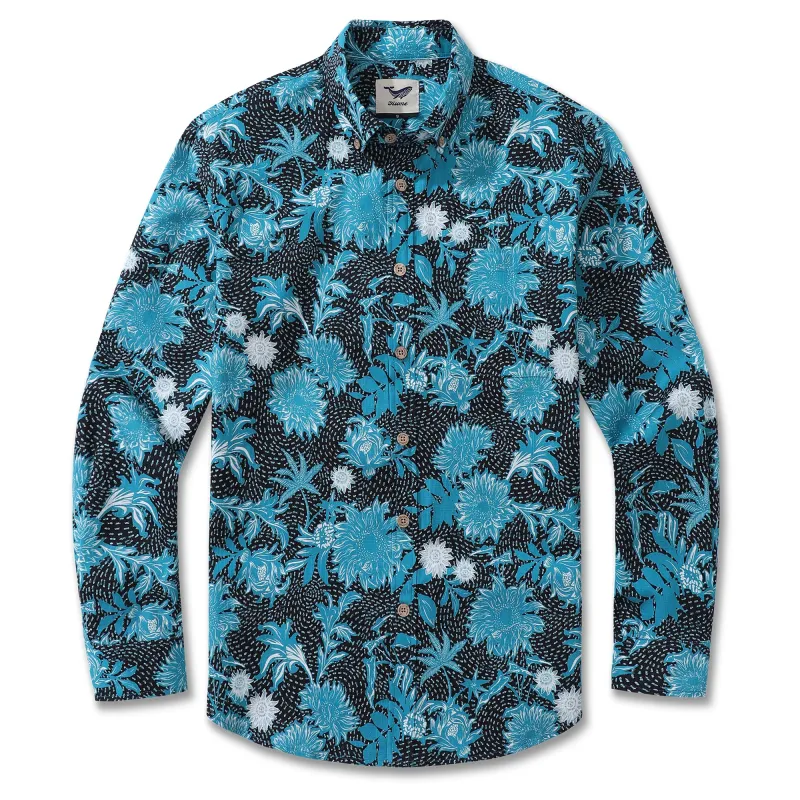 Long Sleeve Hawaiian Shirt For Men Sunflower Sea100% Cotton Button-down Aloha Shirt sold by Yiume