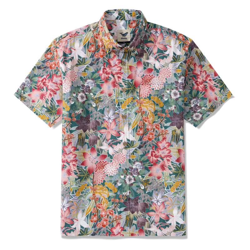 Hawaiian Shirt For Men Sakura Blossom Button-down Shirt Short Sleeve 100% Cotton Aloha Shirt sold by Yiume