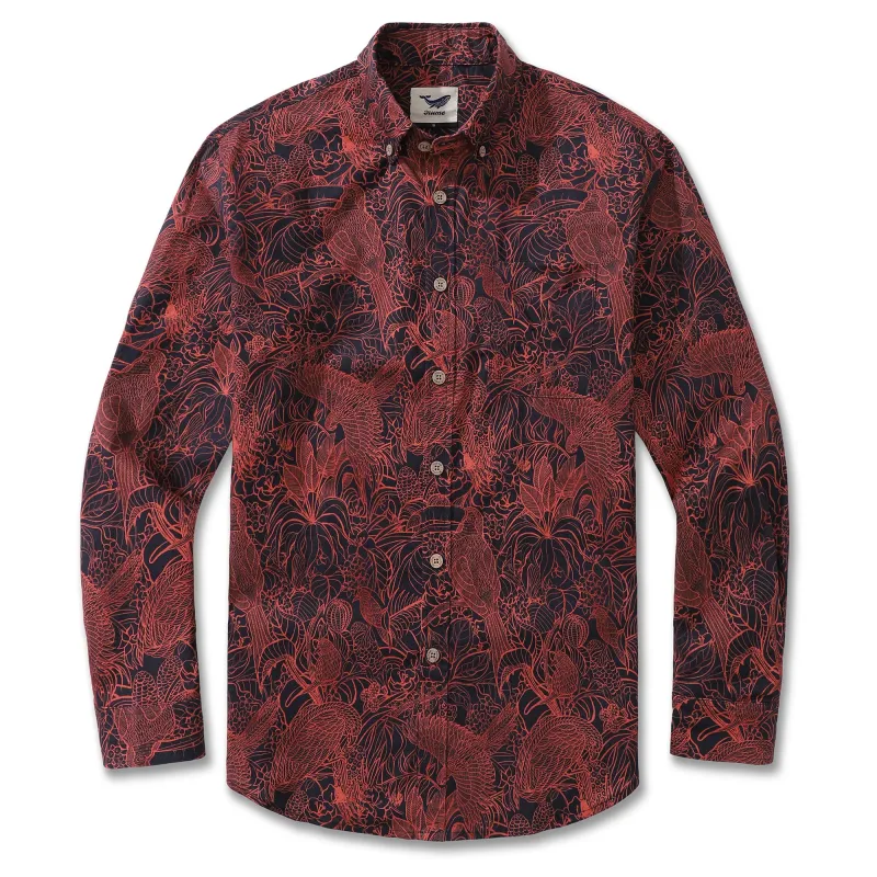 Long Sleeve Hawaiian Shirt For Men The World of Birds Cotton Button-down Aloha Shirt sold by Yiume