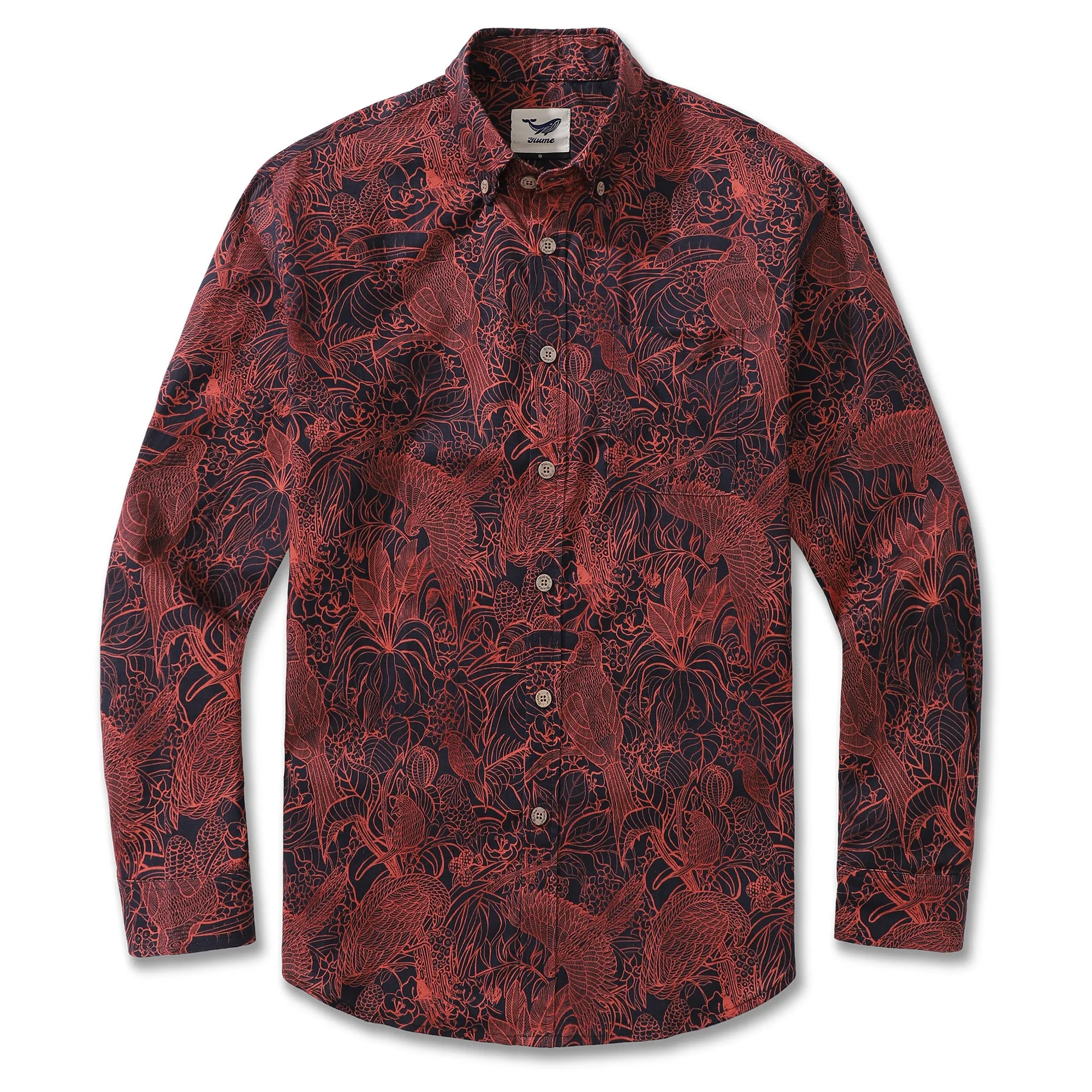 Long Sleeve Hawaiian Shirt For Men The World of Birds Cotton Button-down Aloha Shirt sold by Yiume