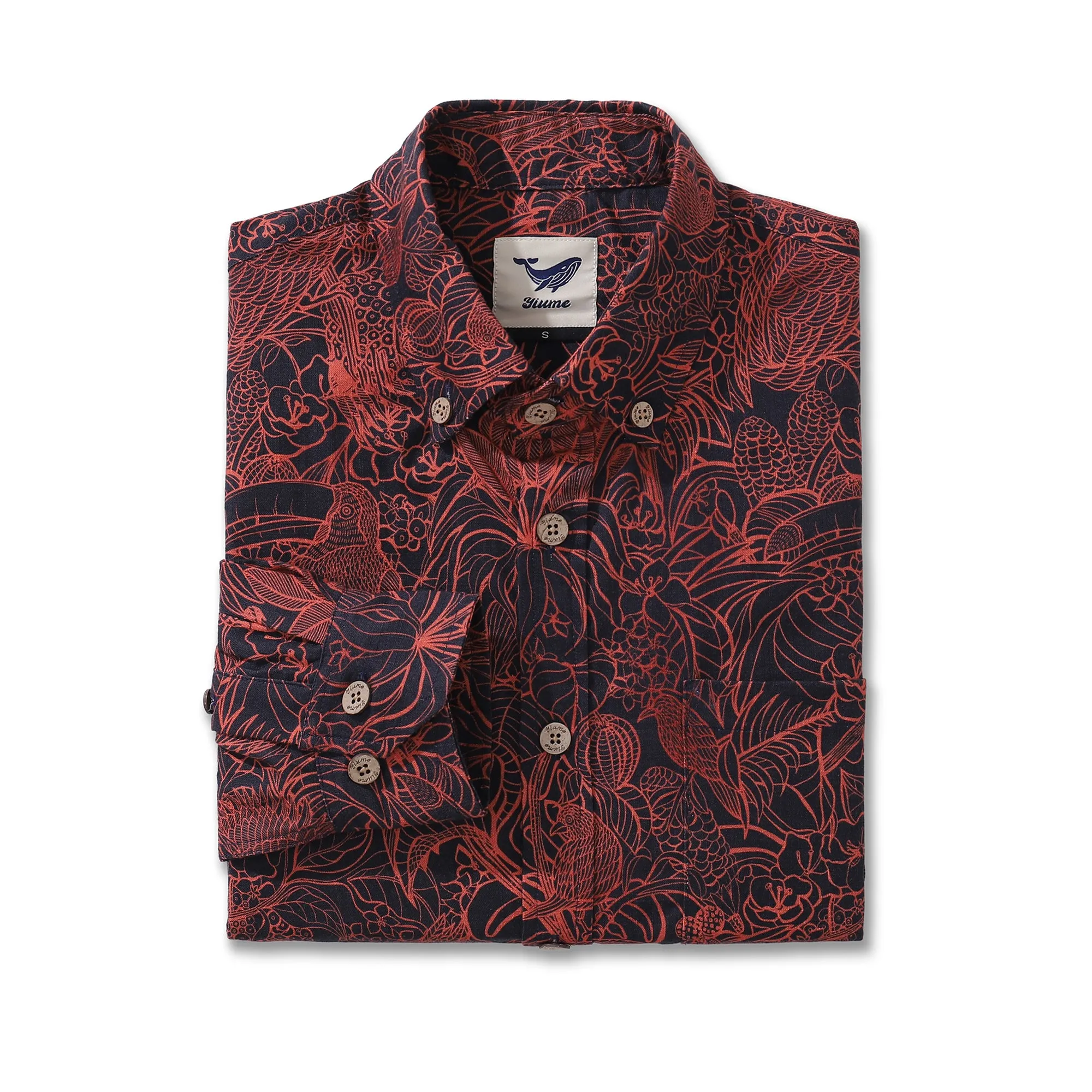 Long Sleeve Hawaiian Shirt For Men The World of Birds Cotton Button-down Aloha Shirt sold by Yiume product image thumbnail 2