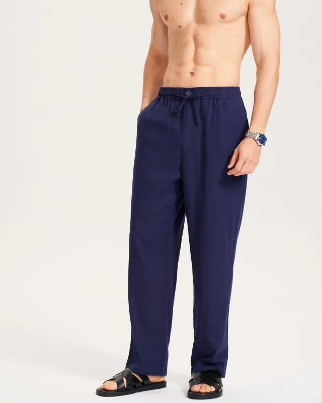 Linen Pant For Men Versatile Linen 5-Pocket Long Pants (Navy Blue) 5-pocket Long Pants - Navy Blue sold by Yiume