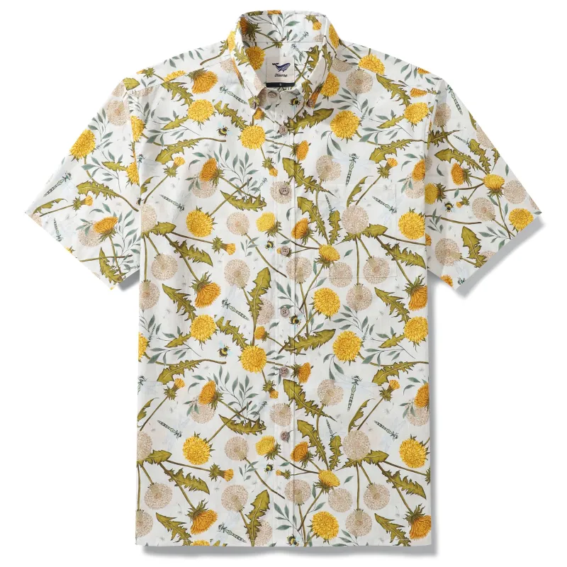 Yiume Tropical Hawaiian Shirt For Men 100% Cotton Short Sleeve Button-down Aloha Shirt Dandelions and Dragonflies Shirt sold by Yiume