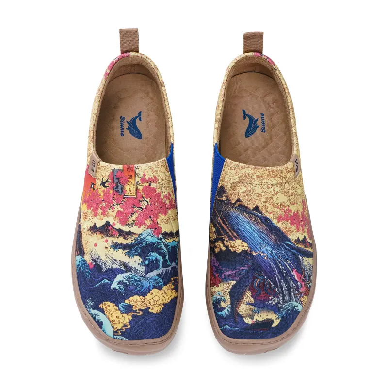 Women's foldable Loafers the Great Wave Sneaker Painted Canvas Slip-On Shoes sold by Yiume