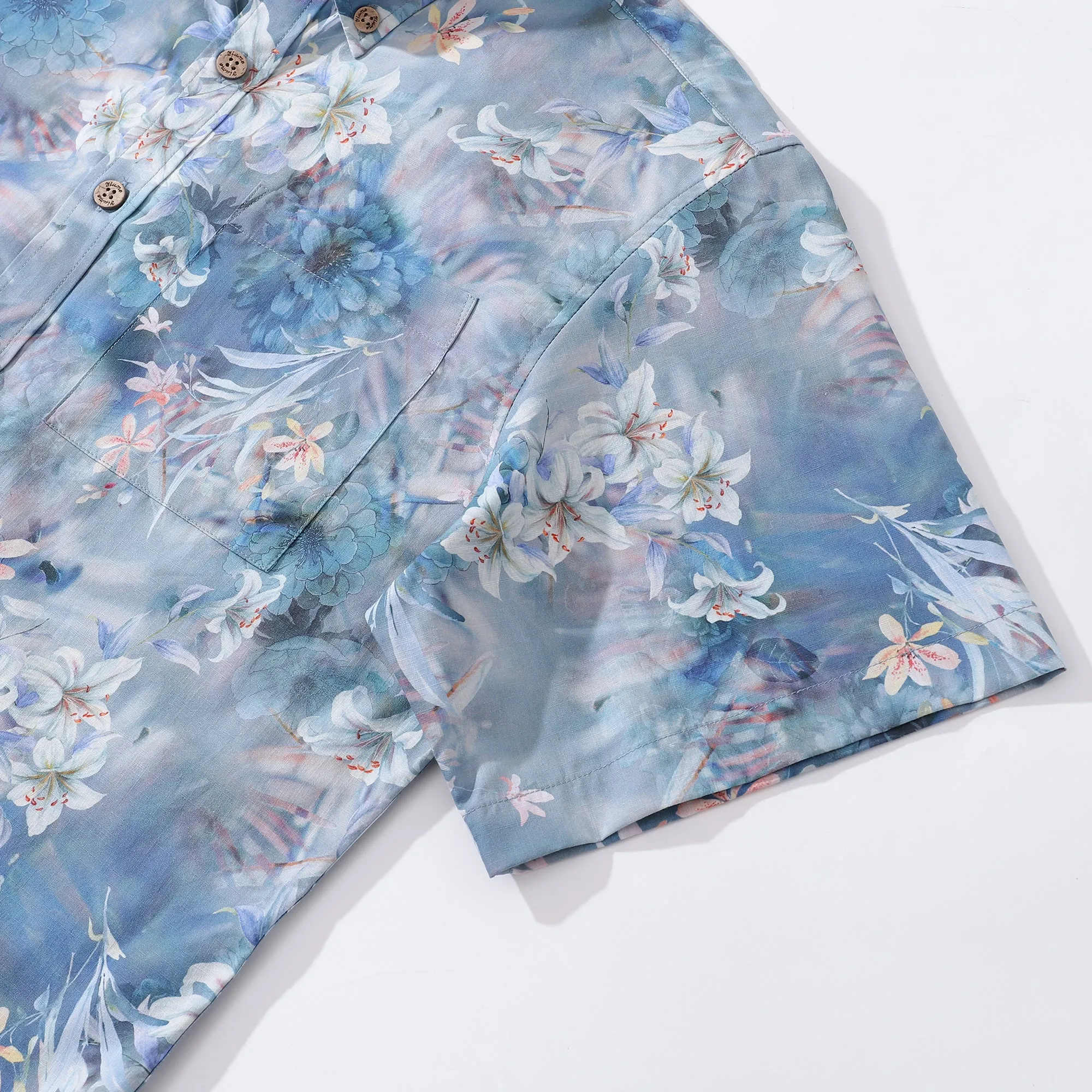 1950s Hawaiian Shirt For Men Floral Button-down Shirt Short Sleeve 100% Cotton Shirt Floral Whispers In The Mist sold by Yiume product image thumbnail 4