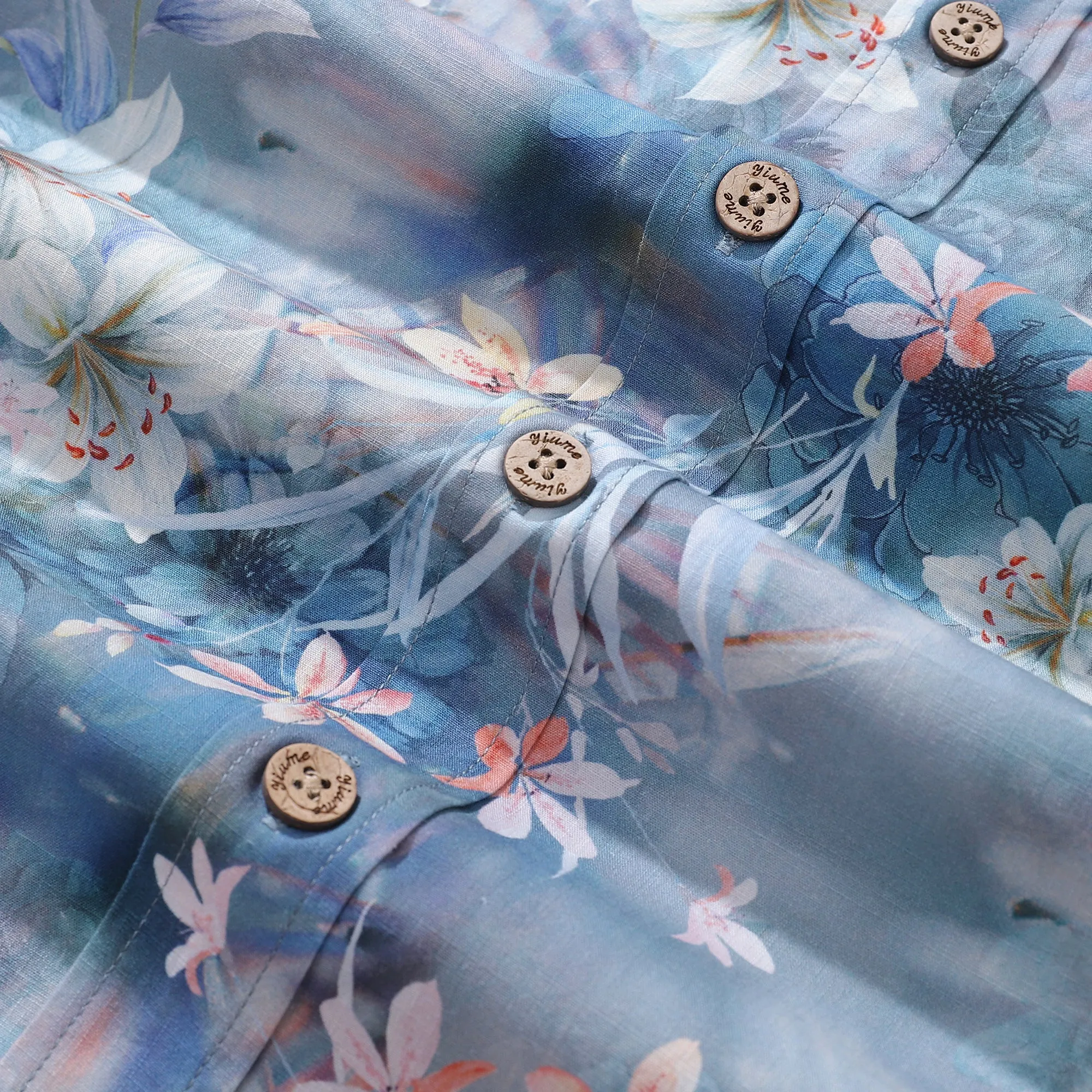 1950s Hawaiian Shirt For Men Floral Button-down Shirt Short Sleeve 100% Cotton Shirt Floral Whispers In The Mist sold by Yiume product image thumbnail 5