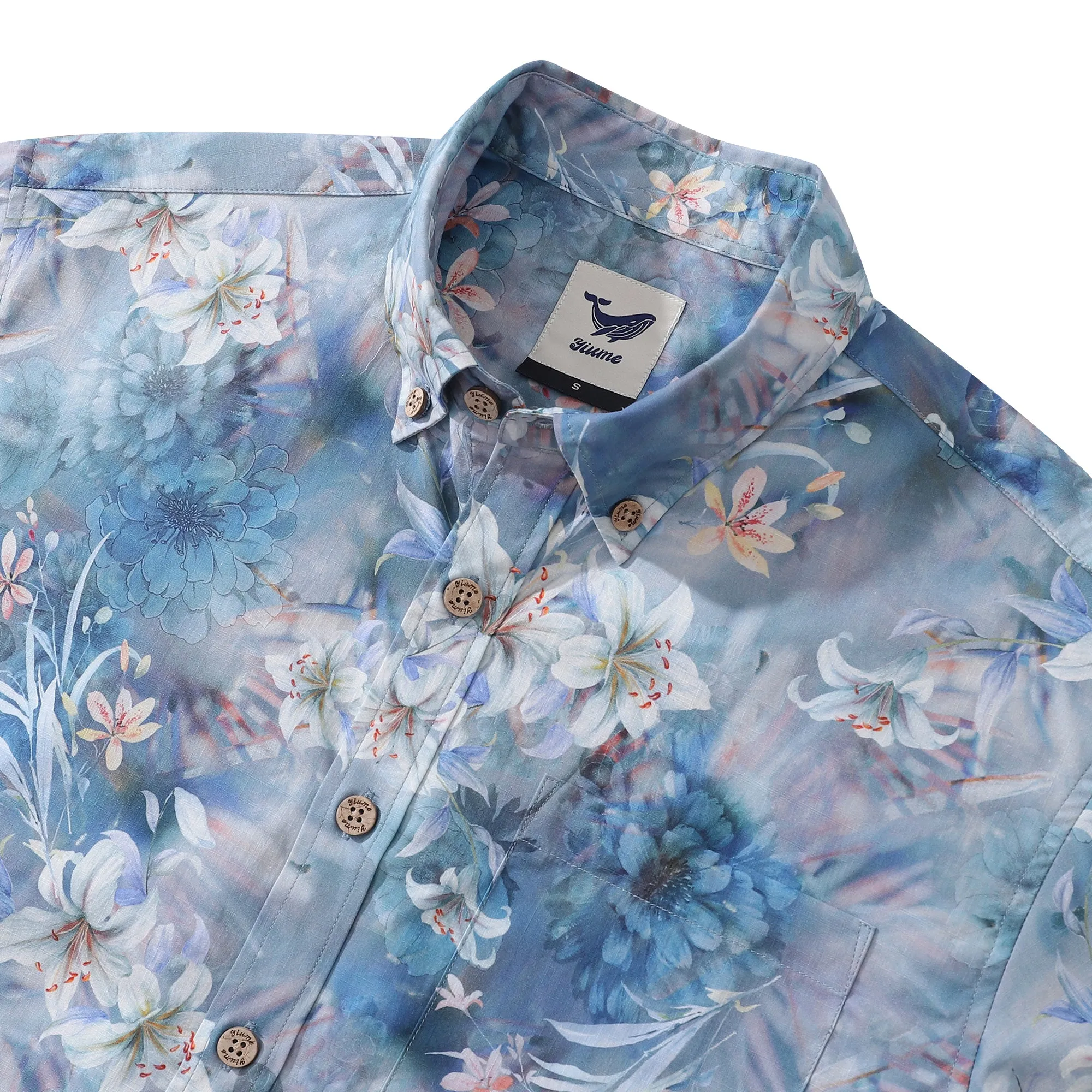 1950s Hawaiian Shirt For Men Floral Button-down Shirt Short Sleeve 100% Cotton Shirt Floral Whispers In The Mist sold by Yiume product image thumbnail 2