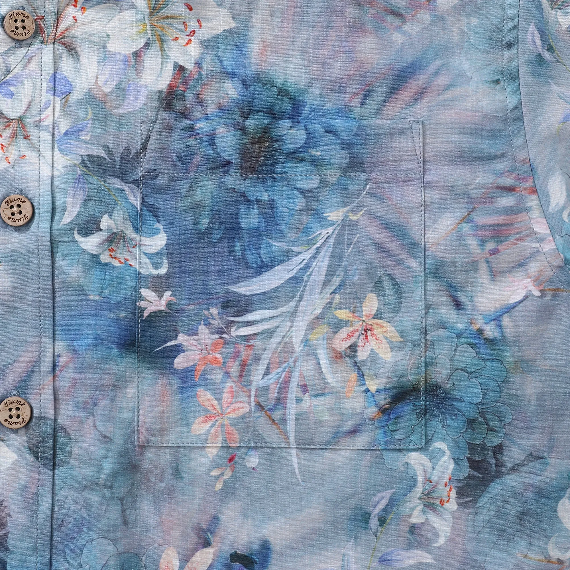 1950s Hawaiian Shirt For Men Floral Button-down Shirt Short Sleeve 100% Cotton Shirt Floral Whispers In The Mist sold by Yiume product image thumbnail 3