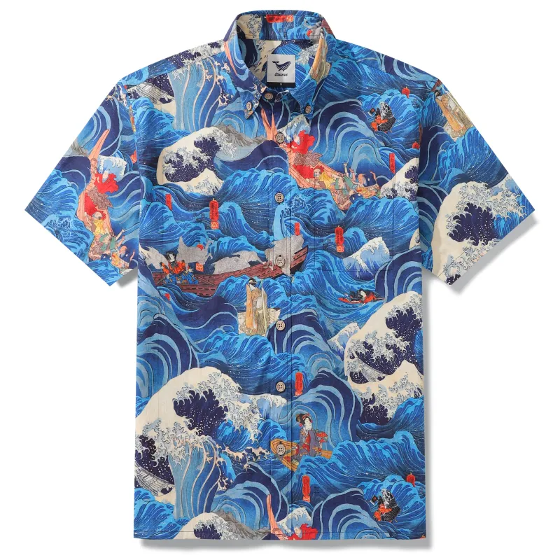 Hawaiian Shirt For Men Sea Deity Button-down Shirt Short Sleeve 100% Cotton Shirt sold by Yiume
