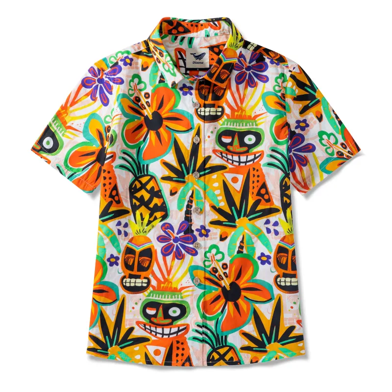 Women's Hawaiian Shirt Tropical Tiki Charm Cotton Button-up Short Sleeve sold by Yiume
