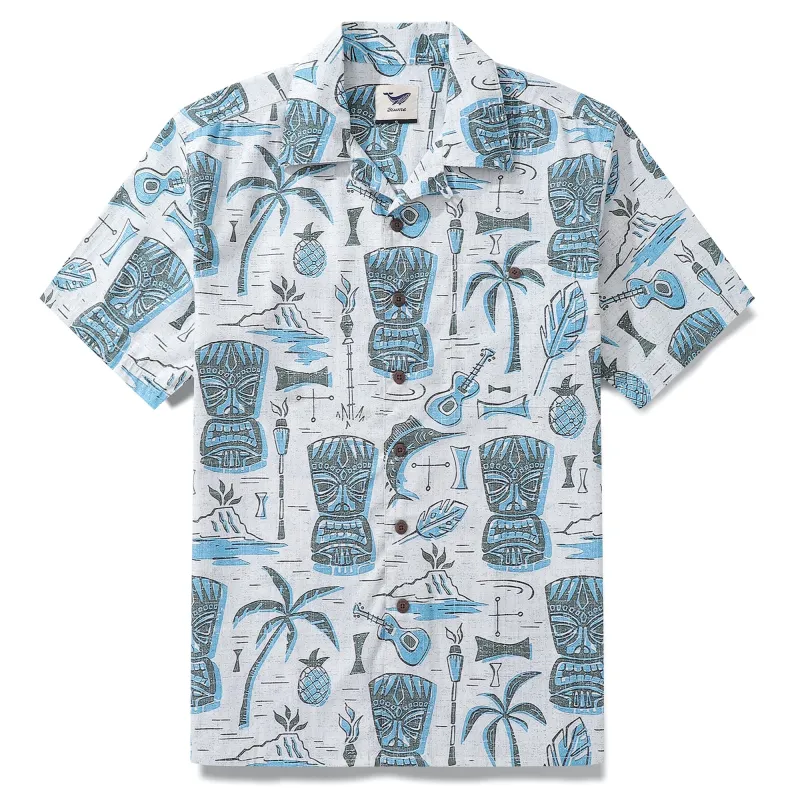 100% Cotton Hawaiian Shirt For Men TIKI Camp Collar Shirt sold by Yiume