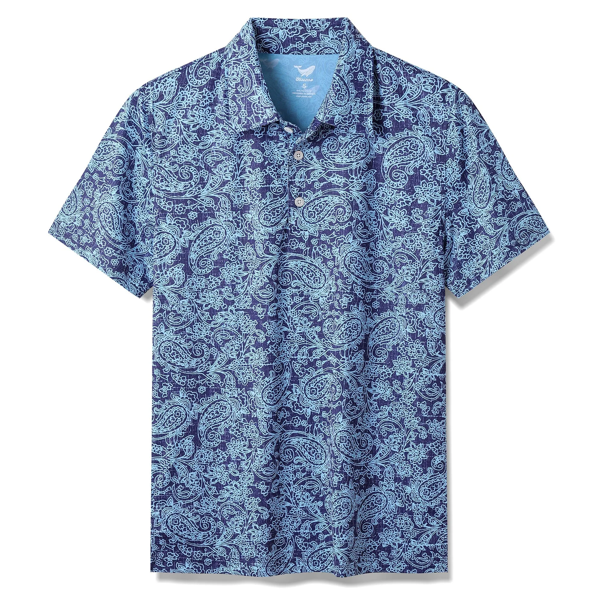 Men's Hawaiian Traces of Time Print Short Sleeve Polo Shirt - BLUE Traces Of Time - Blue sold by Yiume