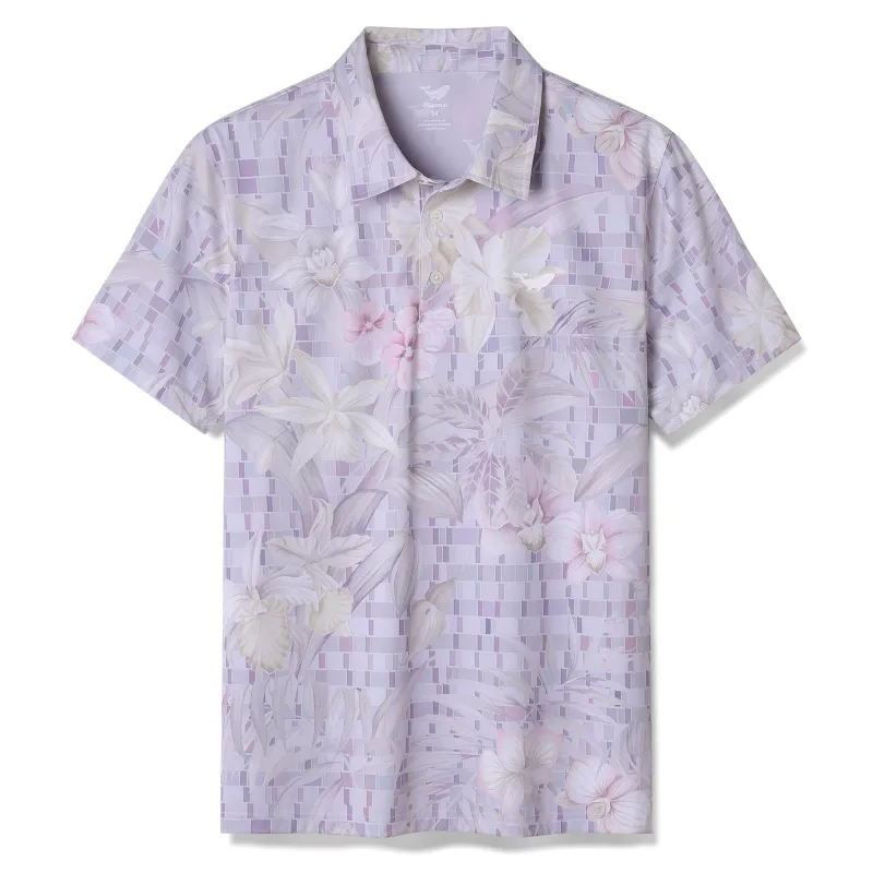 Men's Hawaiian Light Blue Floral Print Short Sleeve Polo Shirt Light Blue Floral Polo sold by Yiume