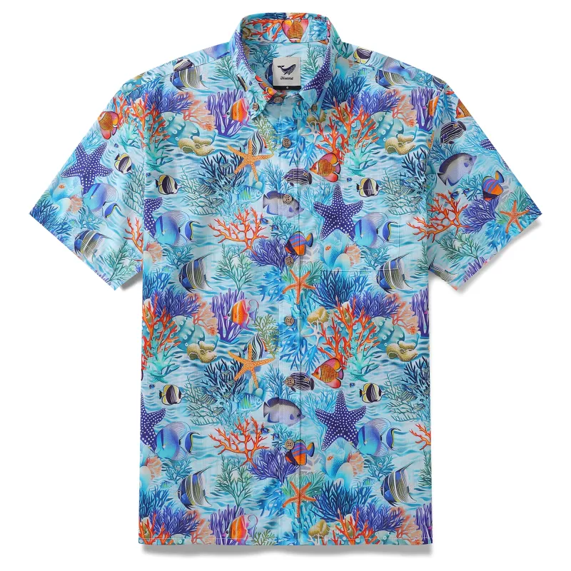Hawaiian Shirt For Men Underwater Wonderland Button-down Shirt Short Sleeve 100% Cotton Shirt sold by Yiume