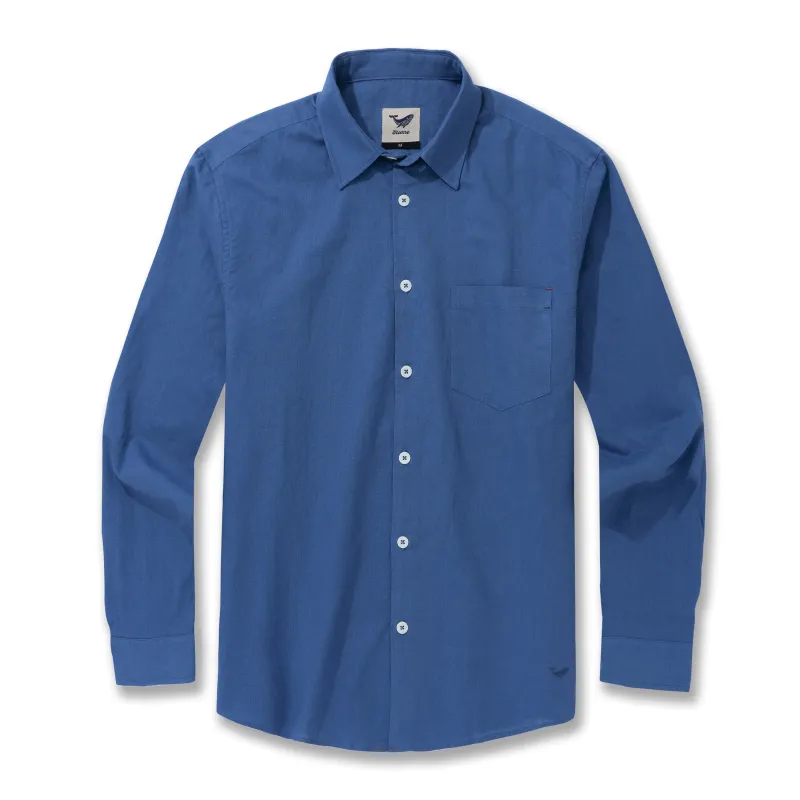 Hawaiian Shirt For Men Riviera Holiday Pointed Collar Long Sleeve Shirt - Royal Blue Riviera Holiday - Royal Blue sold by Yiume