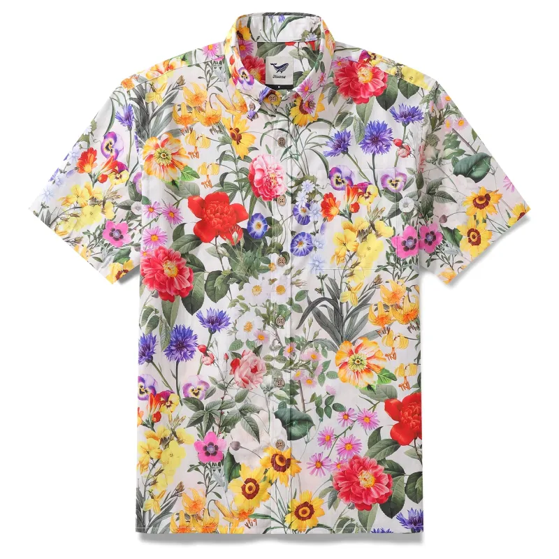 Floral Hawaiian Shirt For Men Colorful Button-down Shirt Short Sleeve 100% Cotton Shirt Sunlight Florals sold by Yiume