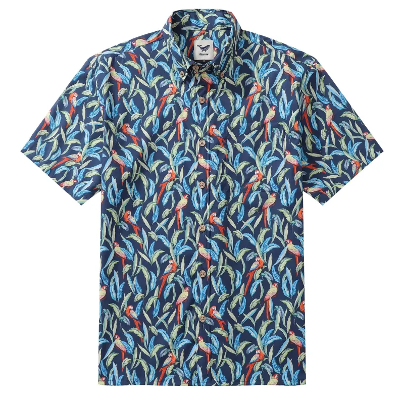 Hawaiian Shirt For Men Jungle Parrot Button-down Shirt Short Sleeve 100% Cotton Shirt sold by Yiume