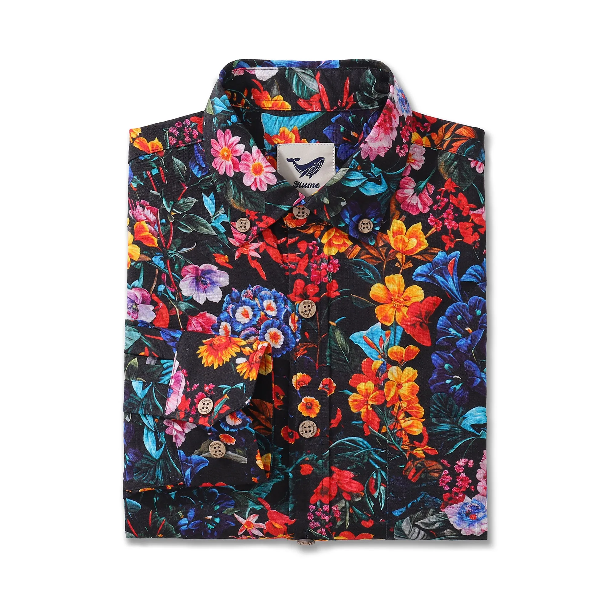 Long Sleeve Hawaiian Shirt For Men Colorful Garden Cotton Button-down Aloha Shirt sold by Yiume product image thumbnail 2
