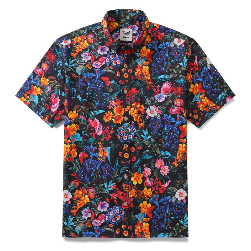 Yiume Mens Floral Hawaiian Shirt Tropical Button-down Short Sleeve 100% Cotton Shirt Colorful Garden sold by Yiume