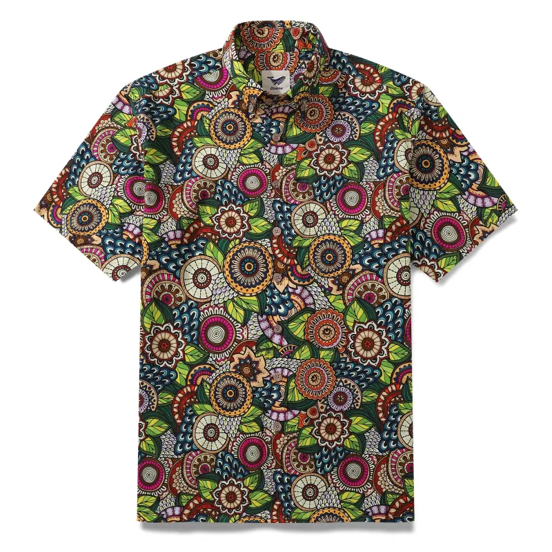 Hawaiian Shirt For Men Bohemian Florals Print Shirt Button-down Short Sleeve 100% Cotton Shirt sold by Yiume
