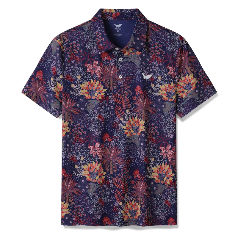 Men's Hawaiian Quirky Plants Print Short Sleeve Polo Shirt Quirky Plants Polo sold by Yiume