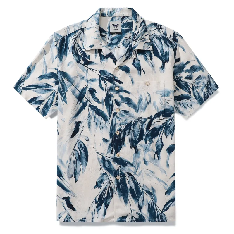 Men's 100%Silk Hawaiian Shirt Painting Bamboo Leaves Print Camp collar Short Sleeve Aloha Shirt - Silk Ink Painting Bamboo Leaves - Silk sold by Yiume