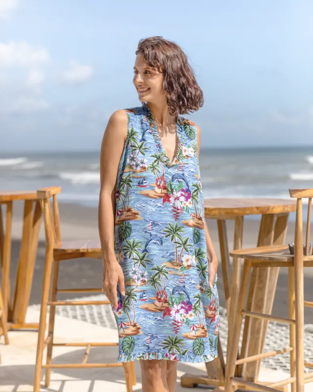 Hawaiian Dress For Women Summer Scenery V-Neck Dress Summer Scenery Dress sold by Yiume