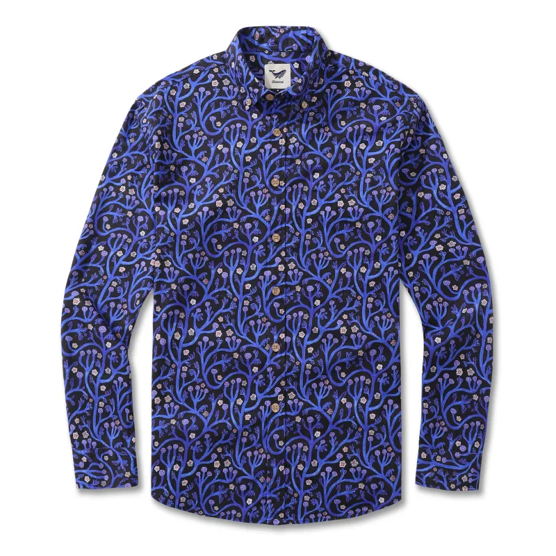 Men's Long Sleeve Hawaiian Shirt Midnight Garden Cotton Button-down Aloha Shirt Midnight Garden By Monika Forsberg sold by Yiume