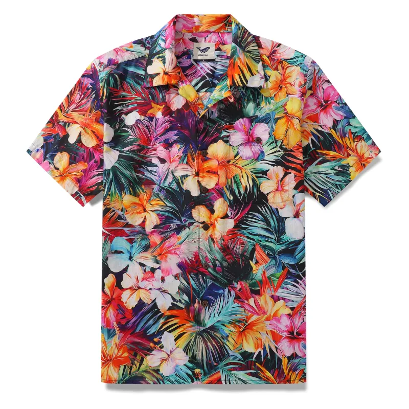 Tropical Hawaiian Shirt For Men Floral Print Shirt 100% Cotton Camp Collar Aloha Shirt sold by Yiume