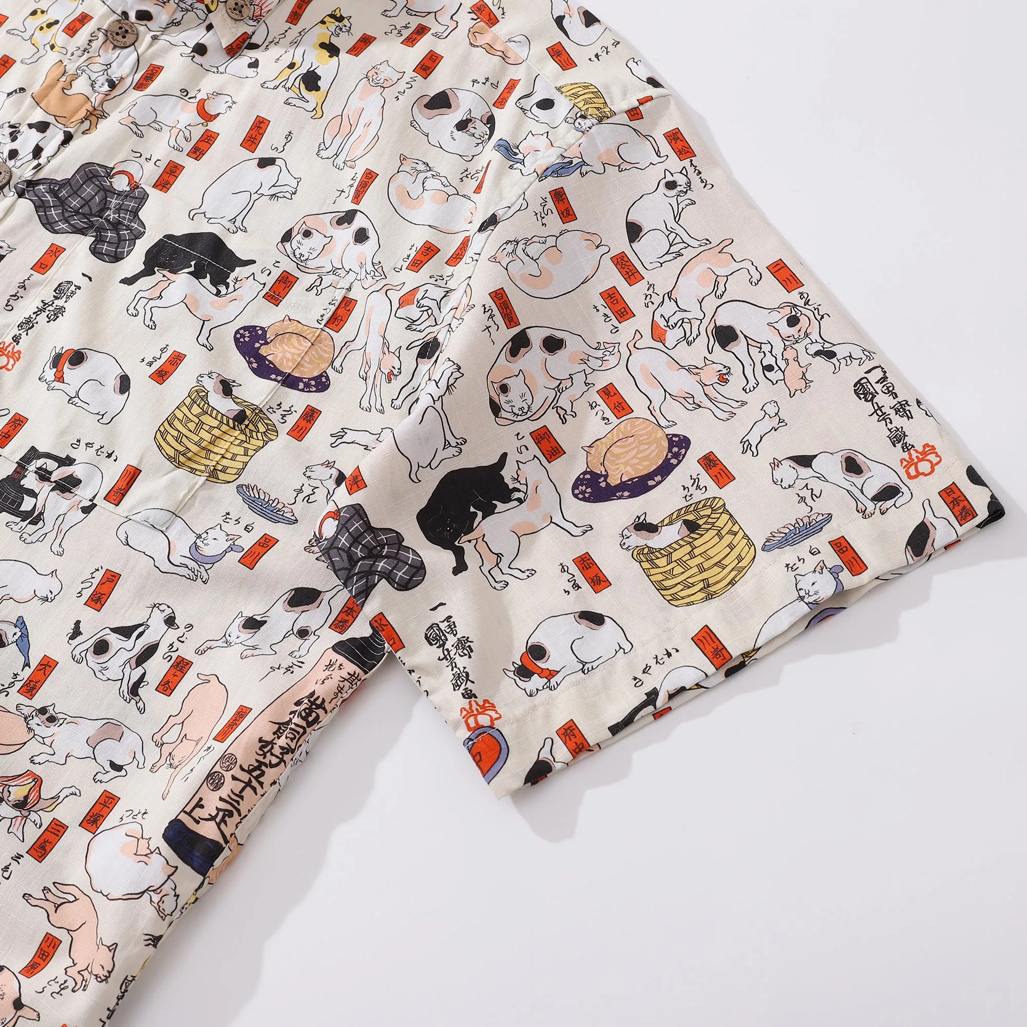 Cotton Hawaiian Shirt For Men Cat Button-down Shirt Short Sleeve Aloha Shirt Tokaido 53 Station Cats sold by Yiume product image thumbnail 4