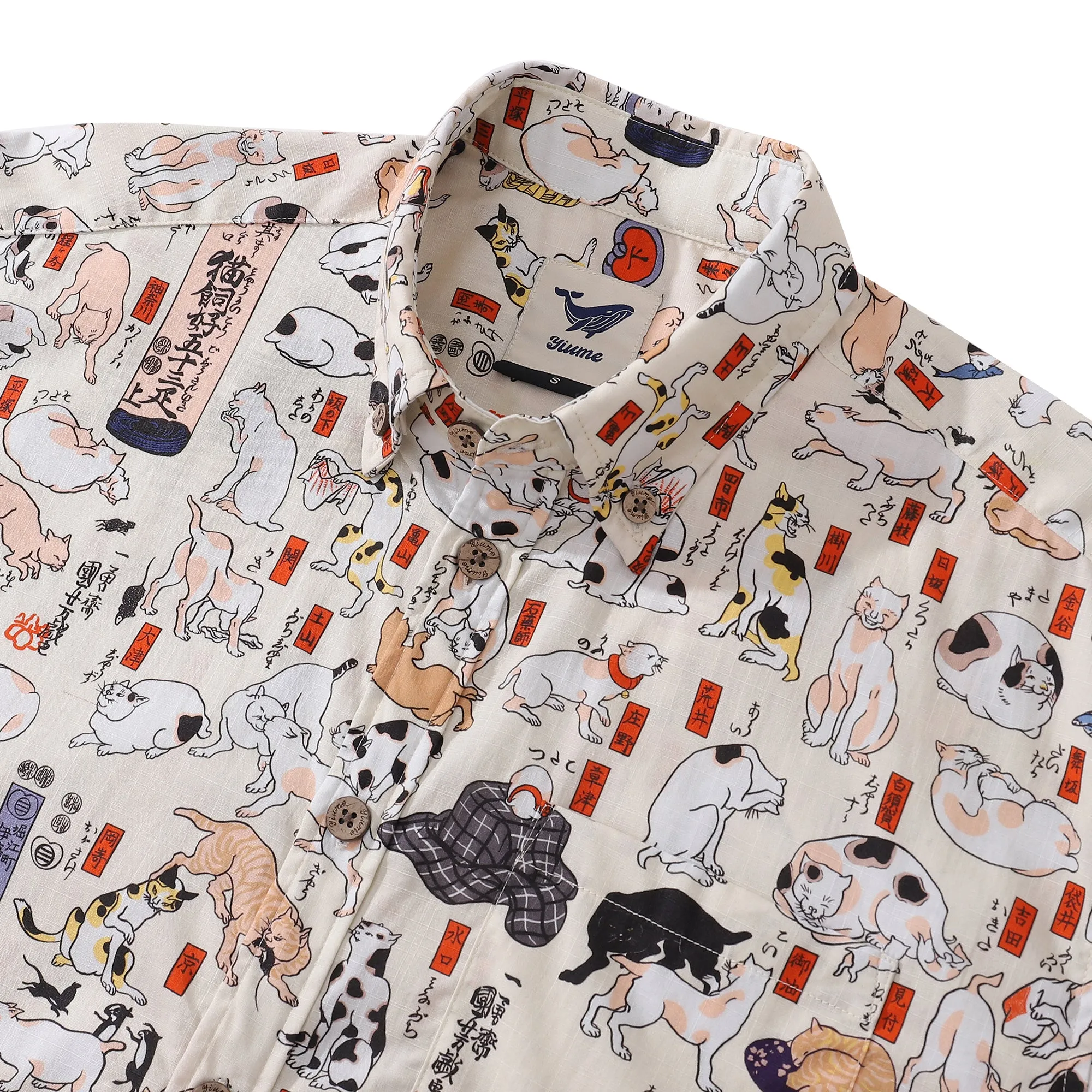 Cotton Hawaiian Shirt For Men Cat Button-down Shirt Short Sleeve Aloha Shirt Tokaido 53 Station Cats sold by Yiume product image thumbnail 2