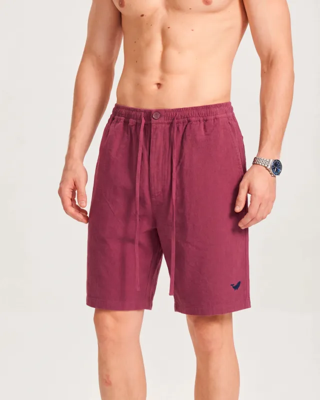 Mens Linen Shorts Mid-Rise Straight Bermuda 8-10 Inch 5-Pocket Shorts - BURGUNDY Version 3.0 5-pocket - Burgundy Version 3.0 sold by Yiume
