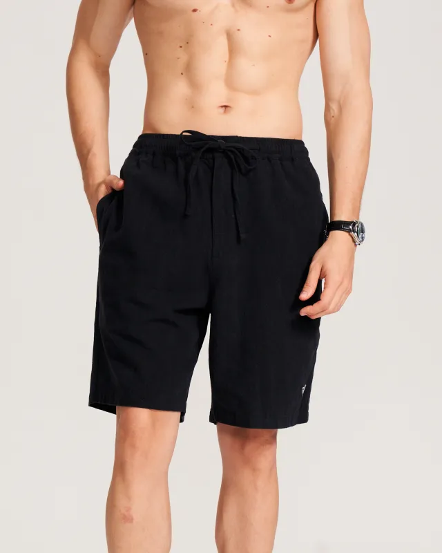 Mens Linen Shorts Mid-Rise Straight Bermuda 8-10 Inch 5-Pocket Shorts - BLACK Version 3.0 5-pocket - Black Version 3.0 sold by Yiume