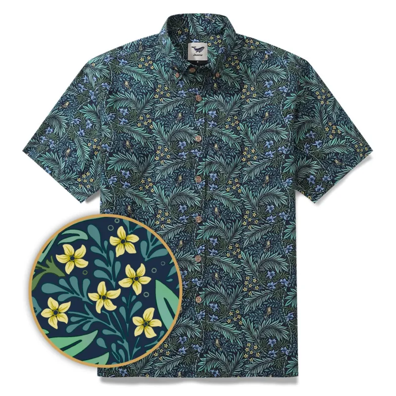 Yiume Green Tropical Hawaiian Shirt For Men Cotton Button-down Short Sleeve Vintage Aloha Shirt sold by Yiume