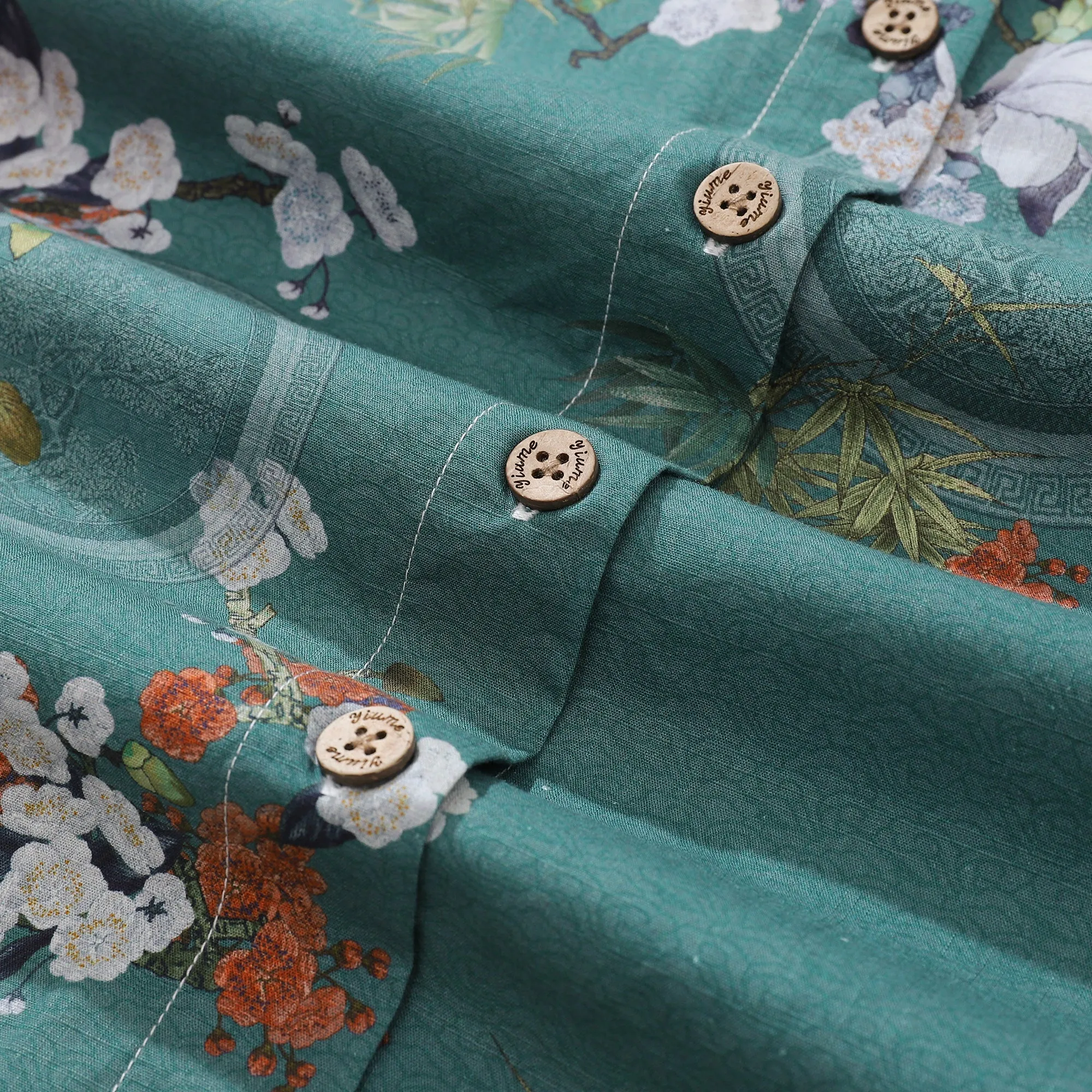Women's Hawaiian Shirt Short Sleeve Button-up Flowers Print Cotton Shirt Elegant Plum Fragrance sold by Yiume product image thumbnail 4